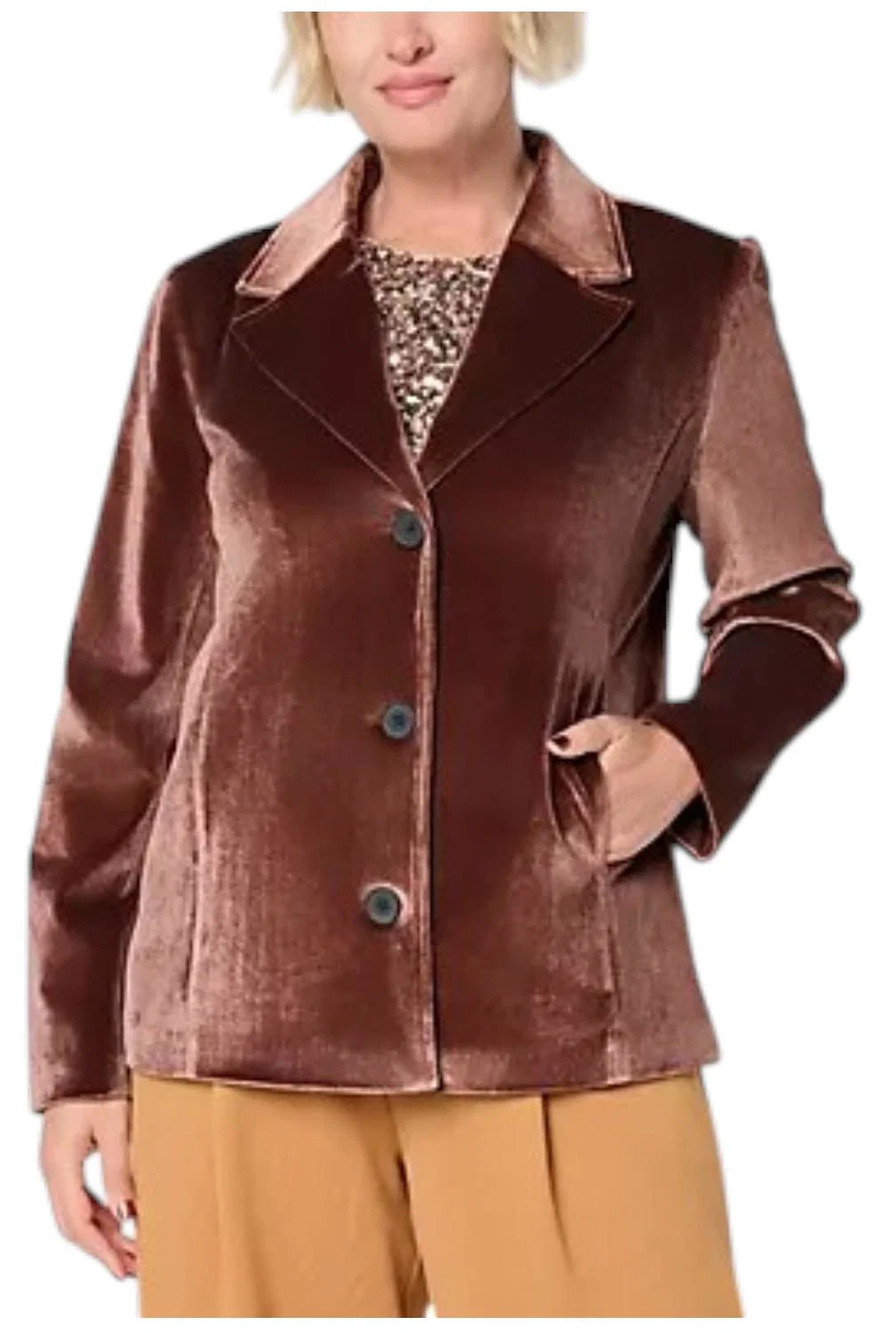 by Stacy London Women's Single Breasted Velvet Blazer Chesnut - Regular